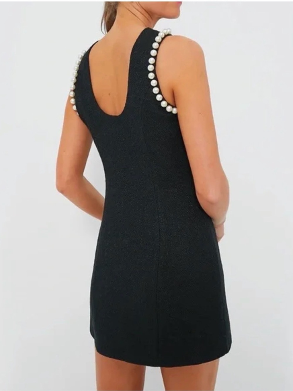 Black Pearl-Trim Sleeveless Mini Dress by